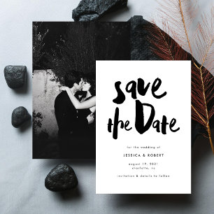 Bold Edgy Modern Black Brush Script Photo Wedding Save The Date