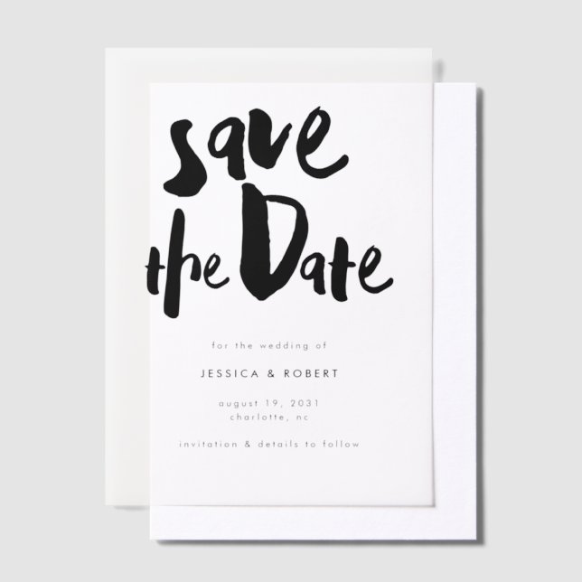 Bold Edgy Modern Black Brush Script Photo Wedding  Vellum Invitations (Offset)