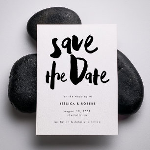 Bold Edgy Modern Black Brush Script Wedding Save The Date