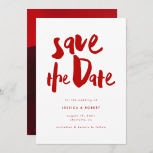 Bold Edgy Modern Red Brush Script Photo Wedding Save The Date
