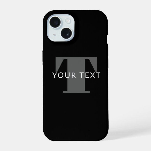 Bold Editable Text | Black White & Grey iPhone 15 Case (Back)