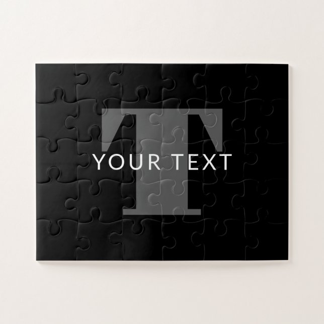 Bold Editable Text | Black White & Grey Jigsaw Puzzle (Horizontal)