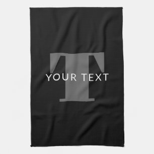 Bold Editable Text   Black White & Grey Tea Towel