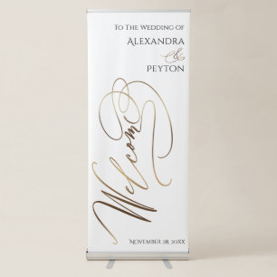 Bold Elaborate Gold Welcome Calligraphy Wedding Retractable Banner