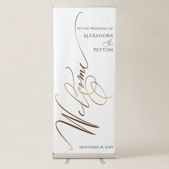 Bold Elaborate Gold Welcome Calligraphy Wedding Retractable Banner (Front)