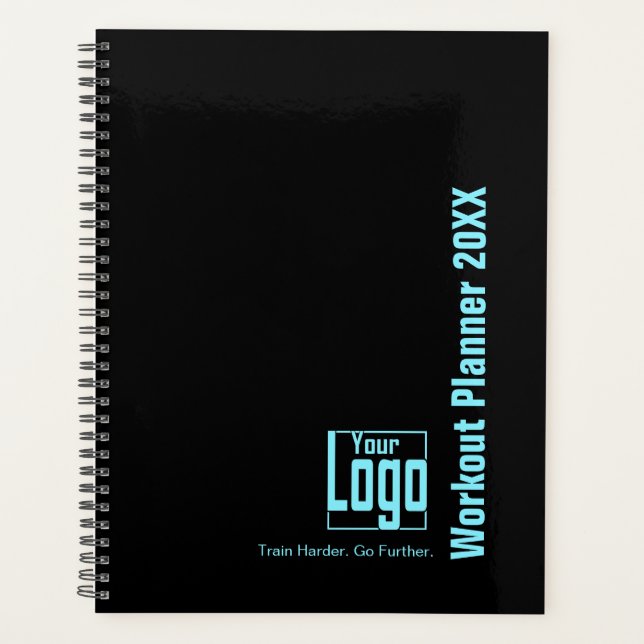 Bold Electric-Blue Black Logo Motto Workout Planner (Front)