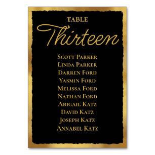 Bold Elegance Black Gold Edge Seating Chart Table Number