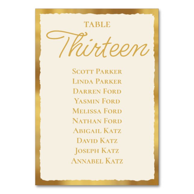 Bold Elegance Ecru Gold Edge Seating Chart Table Number (Front)