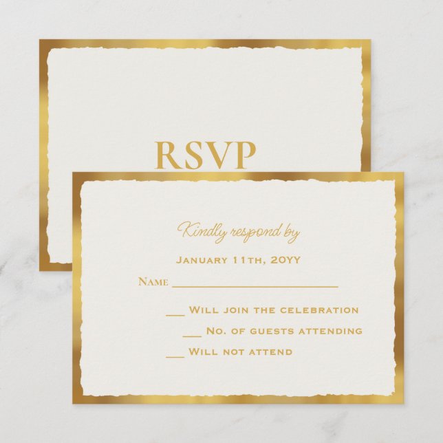 Bold Elegance Gold Edge Off White Wedding Response (Front/Back)