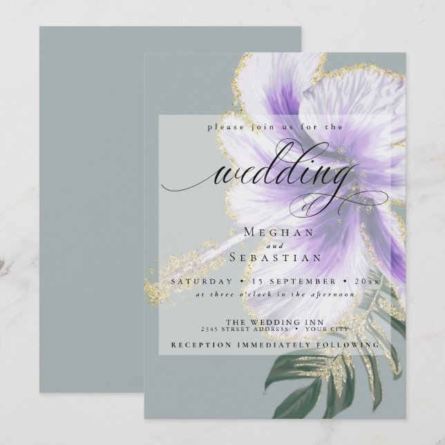 Bold Elegant Amethyst Purple Floral Wedding Invita Invitation (Front/Back)