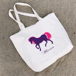 Bold Elegant Animal Personalised Purple Pink Horse Large Tote Bag