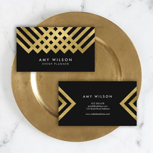 Bold Elegant Black Faux Gold Geometric Business Card (Creator Uploaded)
