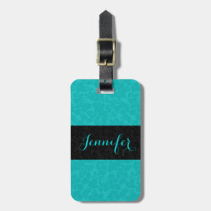 Bold Elegant Black & Turquoise Floral Damasks 2 Luggage Tag