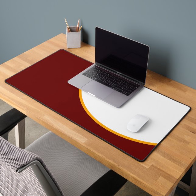 Bold Elegant Deep Red Yellow Curves On White Desk Mat (Office 2)