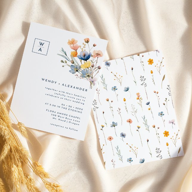 Bold Elegant Floral Monogram Crest Wedding Invitation (Creator Uploaded)