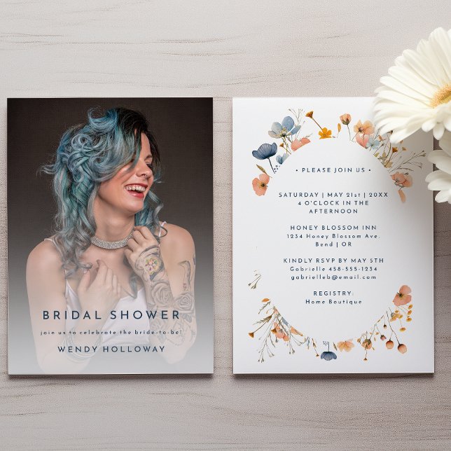 Bold Elegant Floral Photo Bridal Shower Invitation (Creator Uploaded)