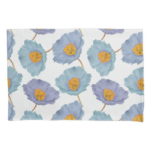 Bold Elegant Floral Watercolor Blue Poppies Pillowcase