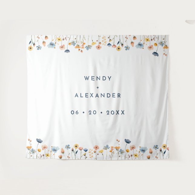 Bold Elegant Floral Wedding Backdrop Tapestry (Front (Horizontal))