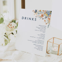 Bold Elegant Floral Wedding Drinks Menu