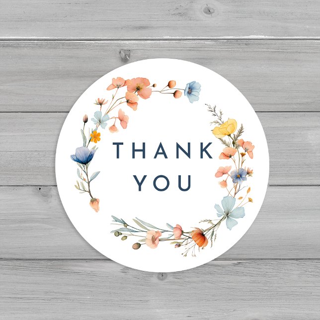 Bold Elegant Floral Wedding Favour Thank You Classic Round Sticker (Creator Uploaded)