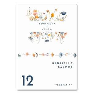 Bold Elegant Floral Wedding Foldable Place Card