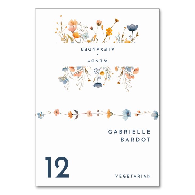 Bold Elegant Floral Wedding Foldable Place Card (Front)