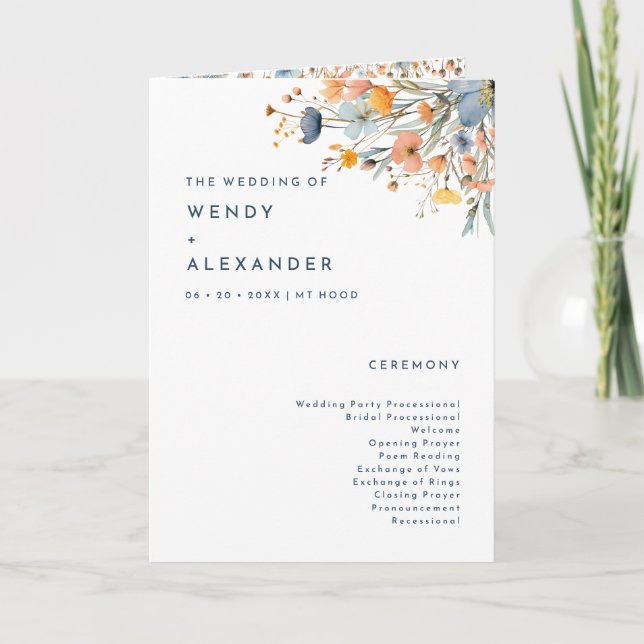 Bold Elegant Floral Wedding Folded Programme (Front)