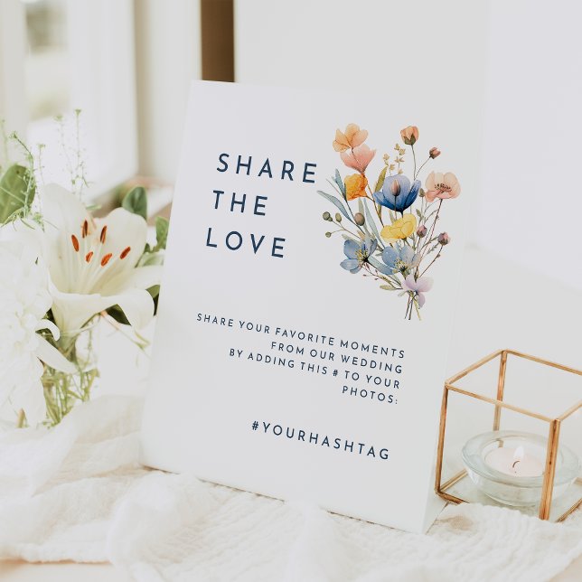 Bold Elegant Floral Wedding Hashtag Pedestal Sign (Creator Uploaded)