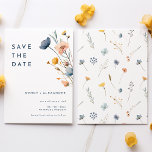 Bold Elegant Floral Wedding Save the Date<br><div class="desc">Introducing our Bold Elegant Floral Wedding Save the Date Design, a modern celebration of nature's artistry, featuring colourful floral watercolor arrangements in lovely hues of blush pink, navy and dusty blue, peach, and yellow with soft eucalyptus greenery beautifully set against a simple pristine white canvas with minimalist dark blue typography,...</div>