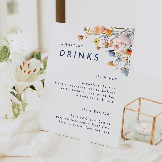 Bold Elegant Floral Wedding Signature Drinks Pedestal Sign (Creator Uploaded)