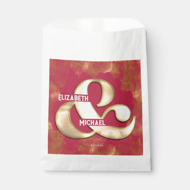 Bold Elegant Gold Pink Magenta Custom Wedding Favour Bags (Front)