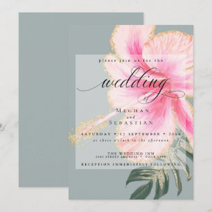 Bold Elegant Pink Floral Wedding Invitation