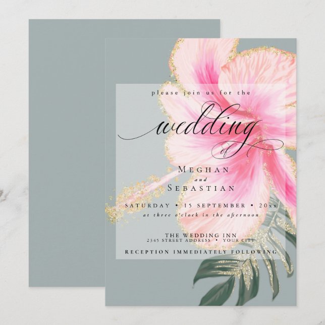 Bold Elegant Pink Floral Wedding Invitation (Front/Back)