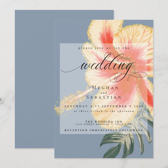 Bold Elegant Scarlet Orange Yellow Floral Wedding  Invitation (Front/Back)