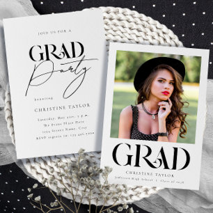 Bold Elegant Typography Photo Graduation Party Invitation