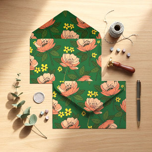 Bold Emerald Green and Peach Modern Floral Pattern Envelope