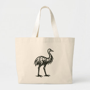 Bold Emu Wild Ink Brush Bird Illustration on Large Tote Bag