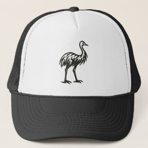 Bold Emu Wild Ink Brush Bird Illustration on Trucker Hat
