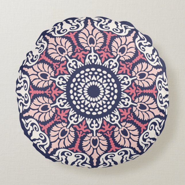 Bold Ethnic Modern Mandala boho chic Indian Yoga Round Cushion (Front)