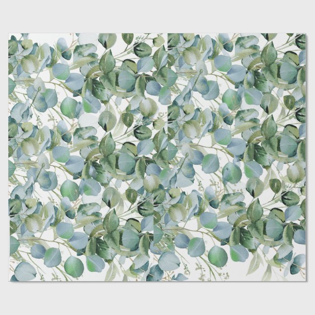 Bold Eucalyptus Wrapping Paper – Trendy Greenery (Flat)
