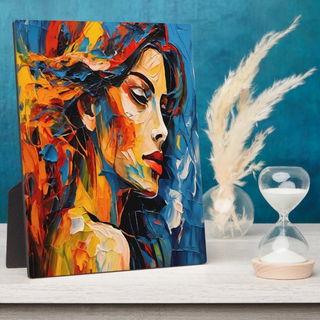 Bold Expressionist Female Portrait Abstract Art Plaque (Side)