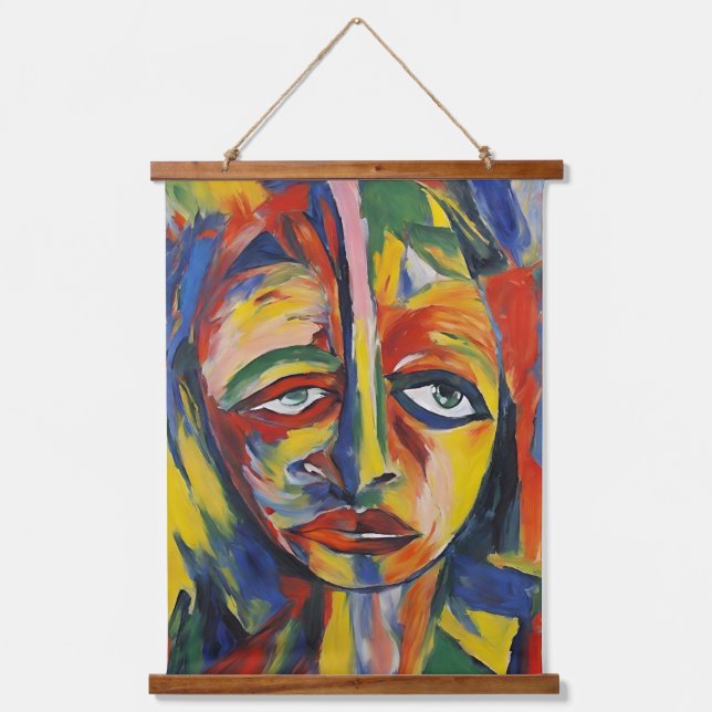 Bold Expressionist Portrait Emotional Abstract Art Hanging Tapestry (Front)