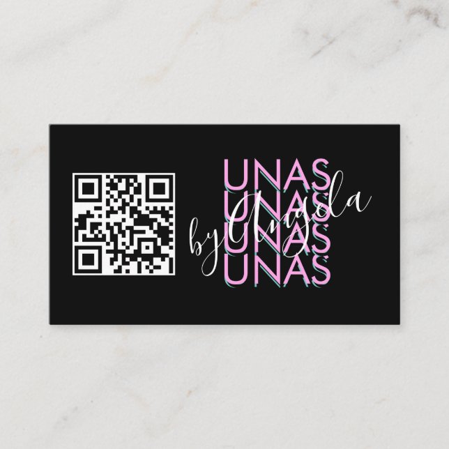 Bold Eyelashes Salon Nails Unas QR Code Pink Black Business Card (Front)