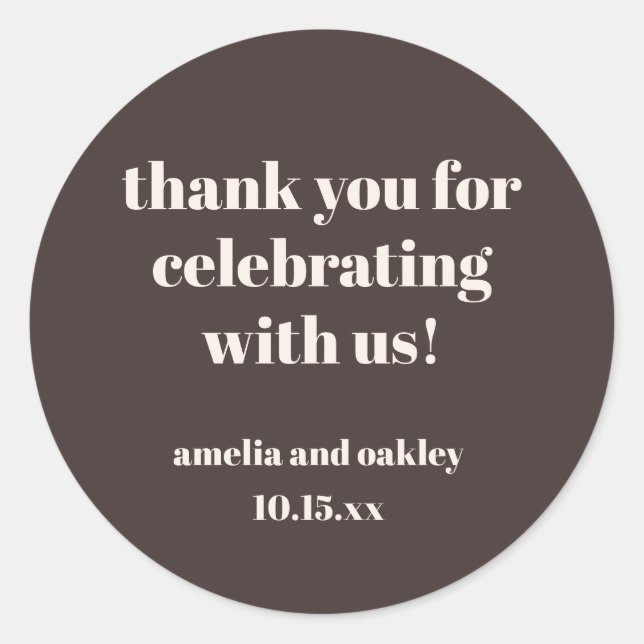 Bold Fall Brown Retro Custom Wedding Thank You  Classic Round Sticker (Front)