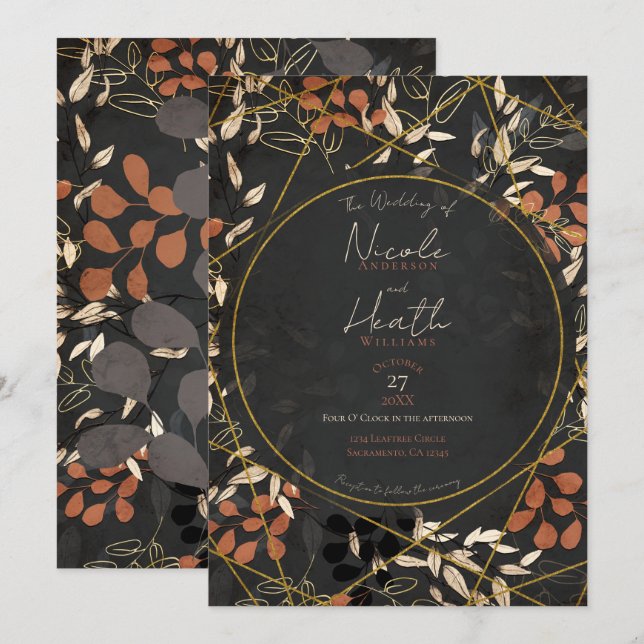 Bold Fall Floral Terracotta Grey Gold Wedding   Invitation (Front/Back)