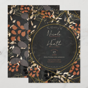 Bold Fall Floral Terracotta Grey Gold Wedding   Invitation