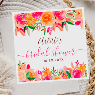 Bold fall floral watercolor bridal shower welcome napkin