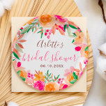 Bold fall floral watercolor bridal shower welcome paper plate<br><div class="desc">Modern girly bold floral watercolor bridal shower napkin with bright orange,  peach,  pink,  and green flowers bouquet and elegant script font.</div>