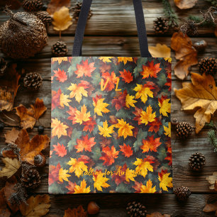 Bold Fall Leaves with Autumn Vibes Tote Bag