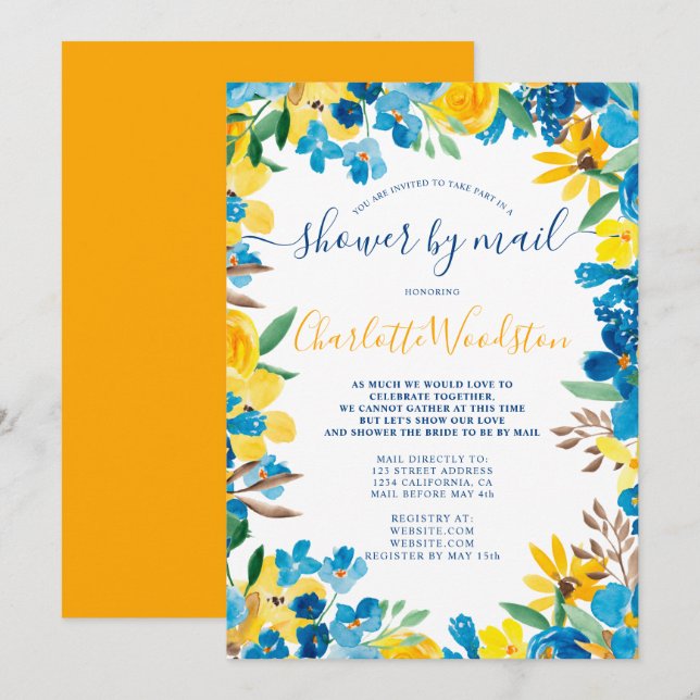 Bold fall sunflowers floral bridal shower by mail invitation (Front/Back)